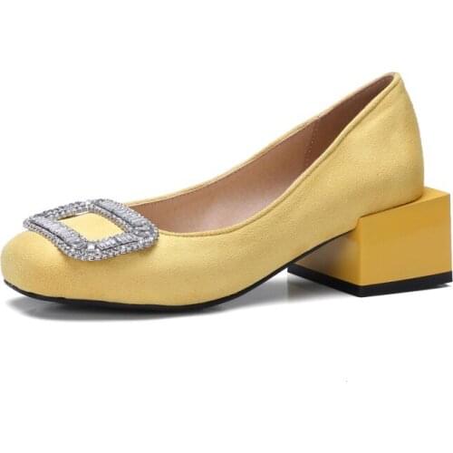 Big Size Square head water drill buckle single shoe ladies high heels women shoes woman pumps