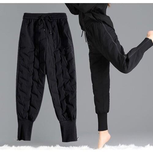 Women 2021 Winter Down Cotton Pants Plus Size Trousers Fashion Thick Warm Female Warm Trousers High Waist Sweatpants X570