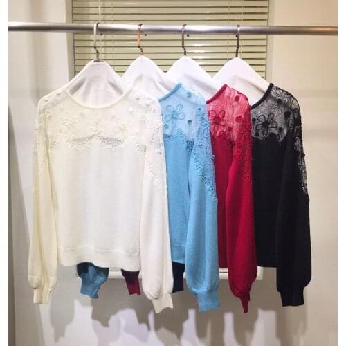 Winter Knit Sweater Women pullovers 2020 New Korean Cashmere Lace Embroidery Sweater Female Fashion