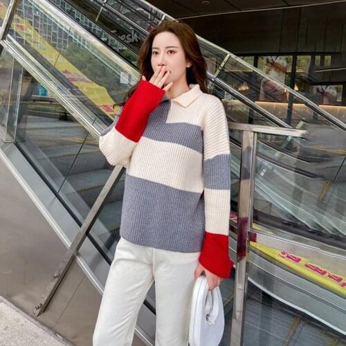 Sweater For Women Color Matching Autumn Winter Knitted Jumper Womens Sweater Casual Loose Long Sleeve Jacket Pullover Female
