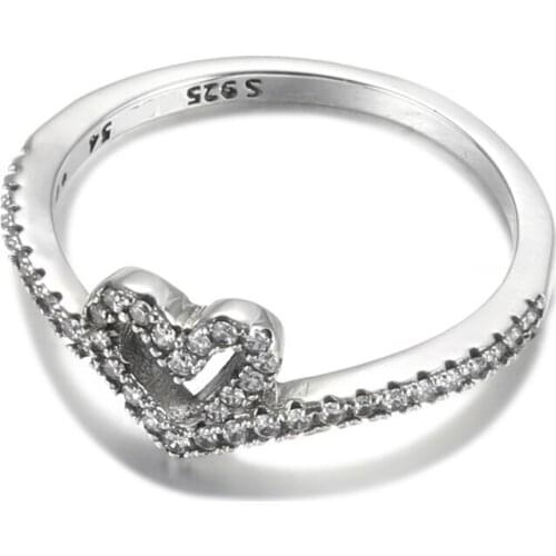 S925 Wish Heart Pave CZ Ring For Women Lady Fine Jewelry