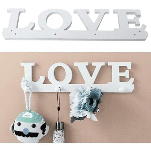 1pc x White 4Hooks Love Clothes Robe Hat Towel Bag Key Holder Wall Hanger