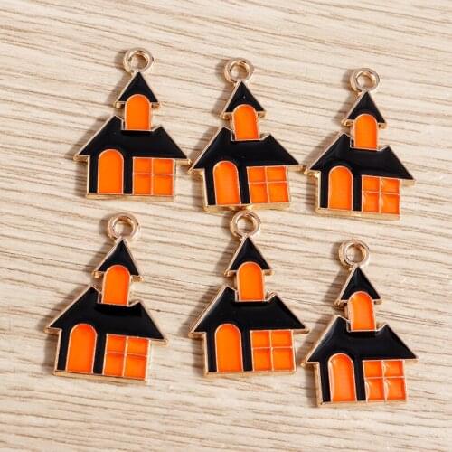 10pcs 15*22mm Castle Charms Enamel Villa House Charms Pendants for Jewelry Making Necklaces Earrings DIY Crafts Accessories