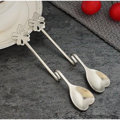 100pcs Heart Shaped Spoons Suspensible Seasoning Ladle Scoop Twisting Hanging Cup Coffee Dessert Teaspoon Stainless Steel