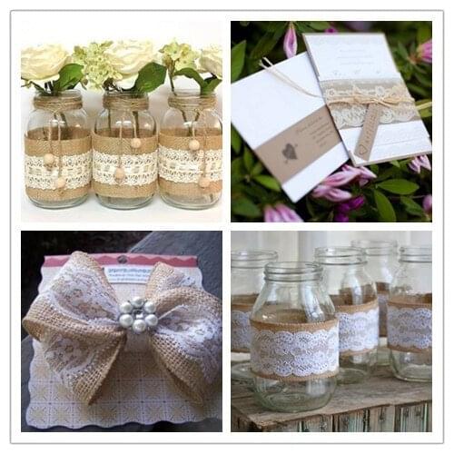 2meter/roll Jute Burlap Hessian Ribbon with Lace rustic wedding centerpieces vintage wedding decoration rustic wedding decor