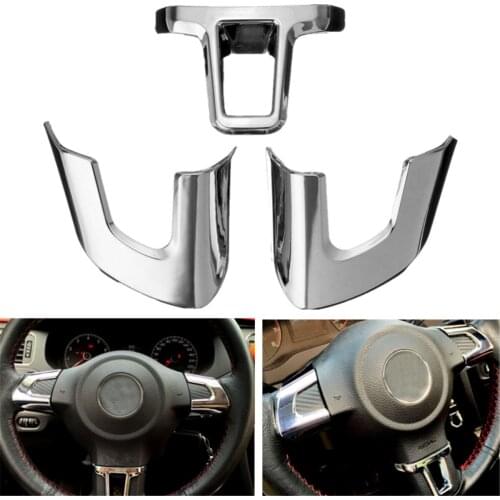 3PCS ABS Chrome Car Steering Wheel Sticker Trim Covers For VW Golf 6 MK6 2009 2010 2011 2012 Polo Bora Sagitar