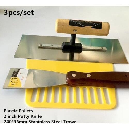3pcs/set High Quality Stainless Steel Set 240mm Stainless Steel Trowel 2 inch Putty Knife Plastic pallets Free Shipping