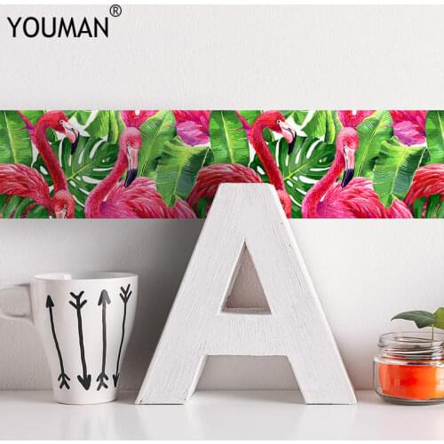 YOUMAN Flamingo 3D Sticker Wallpaper Border Waterproof Self-adhesive Waist lines Wall Border Sticker for Kitchen Bathroom Decor
