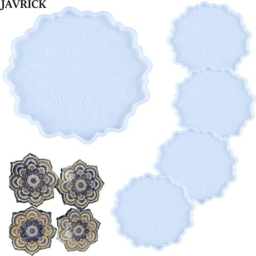 5 Pcs Crystal Epoxy Resin Mold Datura Flowers Tray Cup Mat Coaste Silicone Mould DIY Crafts Decorations Casting Tools