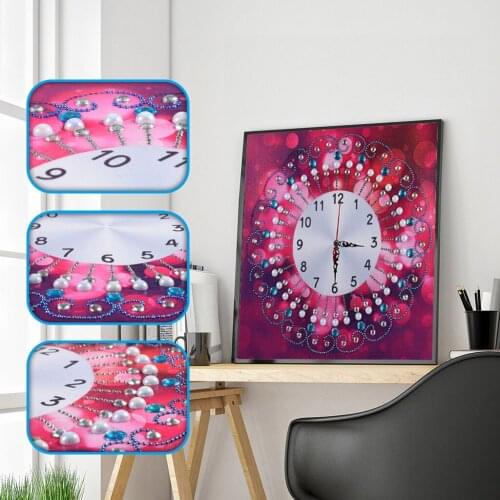 5D Special Shaped Diamond Painting Embroidery Red Flower Wall Clock DIY Painting Diamond Cross Stitch Crafts Decor Crystal