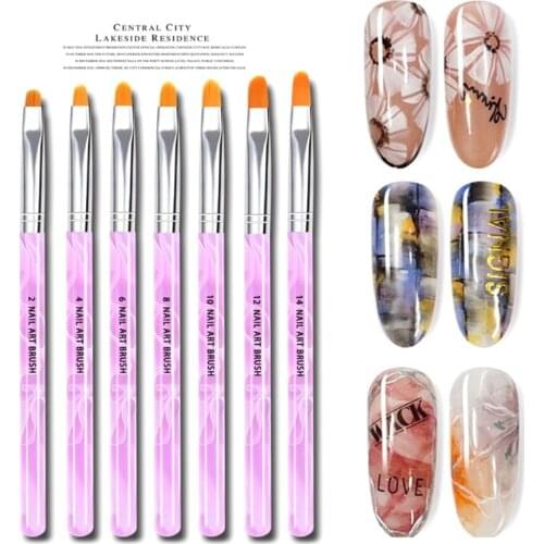 27RC 7 PCS UV Gel Nail Brushes Acrylic Nail Tips Builder Brush Pen Drawing Brushes Pen Tool Set with Sea Wave Handheld