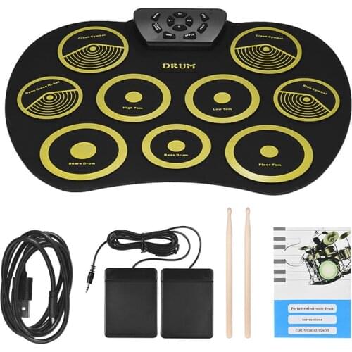 9 Pads Roll up Drum Set Portable Electronic Drum Digital USB Silicone Electric Drum Pad Kit With DrumSticks Foot Pedal