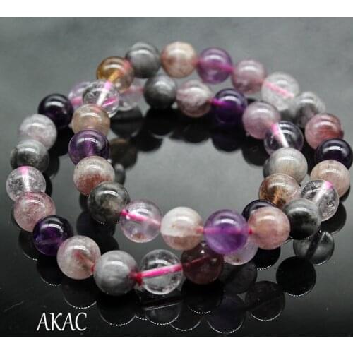 AKAC 8-9mm/10mm semi precious natural colorful auralite 23 quartz bracelet smooth round loose beads
