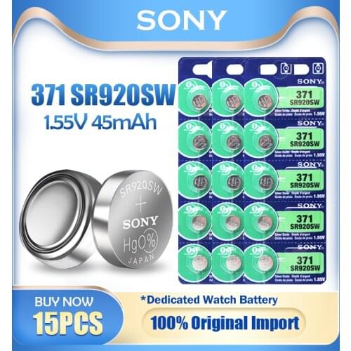 15PCS Sony 371 SR920SW AG6 LR920 370A 171 LR69 SR920 SR69 1.55V Silver Oxide Battery For Calculator Watch Battery MADE IN JAPAN