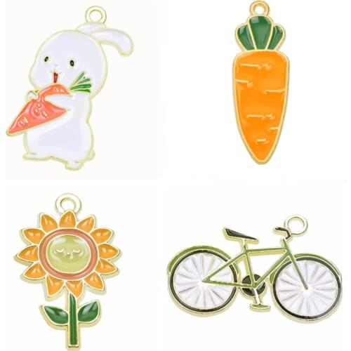 Bunny Sunflower Pendants And Charms For Jewelry Findings Making Set Handmade Bicycle Earring Anklets Accessories Wholesale 15pcs