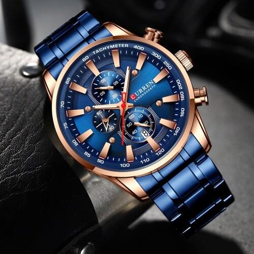 Relogio Masculino Mens Watches Top Brand Luxury Curren Business Watch Men 2019 Chronograph Wrist Watches For Men Blue Watches