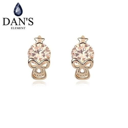 DANS ELEMENT 3 Colors Real Big Brand AAA Zirconia Micro Inlays Skull Stud Earrings for Women Skeleton 95441champagne