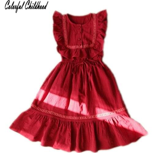 Sleeveless Kids Dresses For Girls Casual Toddler Baby Red Ruffled Christmas Vest Dress Chidren Clothes vestidos robe demoiselle