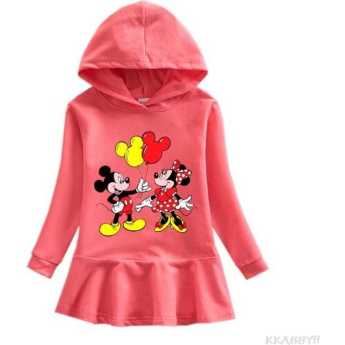 Disney Mickey Baby Girls 100% Cotton Children Hooded Collar Long Sleeves Dress Autumn Clothes