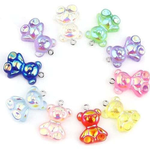 Doreen Box Resin Charms Bear Animal Plating Pendants for DIY Earrings Necklace Jewelry Hand making Pendant 25mm x 18mm, 10 PCs