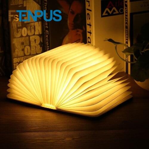 FSTENPUS Valentines Day Gift Wooden book Lamp Retractable Lamp Portable LED Lamp Bedside USB Night Lamp