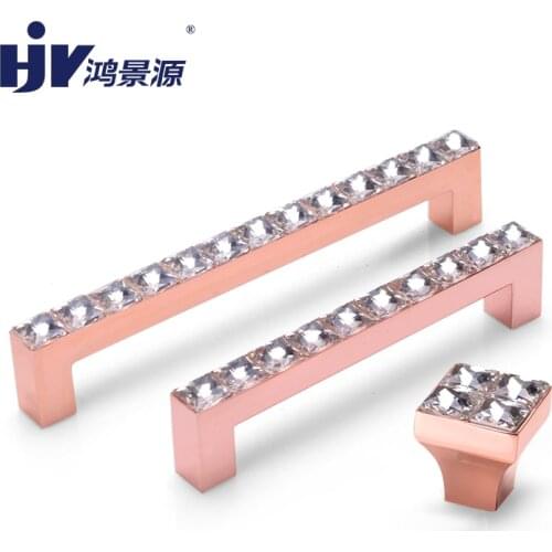 HJY Rose Gold Knobs Diamond Crystal Furniture Handle 128mm Drawer Pulls Kitchen Cabinet Cupboard Door Knob Hardware Z216