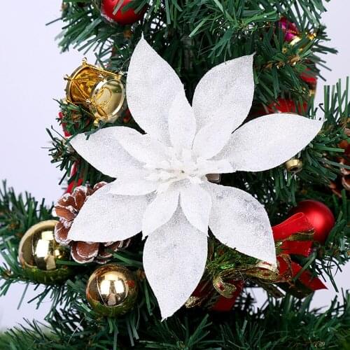 9/15cm New Artificial Flowers For Ornament Glitter Poinsettia Fake Flowers DIY Home Christmas Decor Flower Head Wedding Favors