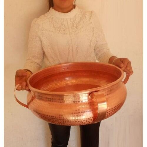 Pure Copper Pot Large Capacity Handle Stew Steam Soup Deep Casserole Steamer Handmade