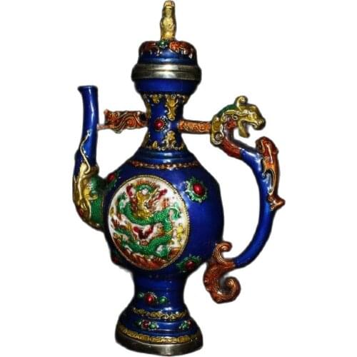 Chinese Old Tibetan Craft Copper Cloisonne Flower Dragon Bottle