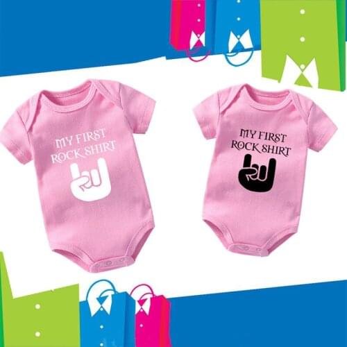 My First Rock Shirt Newborn Baby Bodysuits Funny Short Sleeve Baby Rompers Cotton Baby Boys Girls Onesies Clothes Outfits
