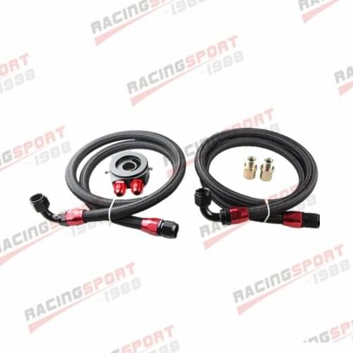 Red Aluminum Engine Oil Filter Adaptor Kit+Male Fitting+2 x Nylon Braided Line