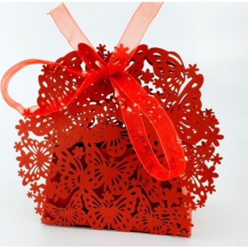 Lace-up candy box candy pansy hollow square European wedding candy box Ribbon chocolate box Pearl paper
