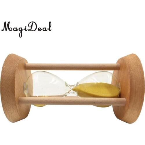 Round Shape Sand Glass Hourglass 15 Mins Oblique Wood Timer Kitchen Cooking Utensils Home Desk Bookshelf Decoration Yellow