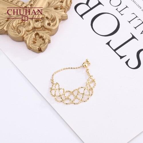 CHUHAN Real 18K Solid Gold Lace Adjustable Ring Pure AU750 Material Net Soft Chain Ring Retro Design for Women Fine Jewelry Gift