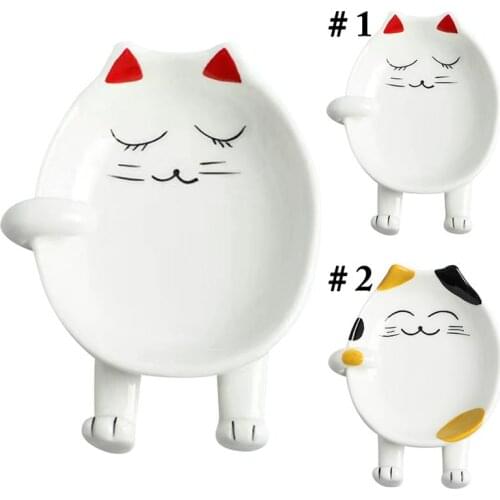 Cooking Tools Kitchen Cartoon Spoon Rest Cat Design Ceramic Spoon Holder Utensil Spatula Holder Heat Resistant Storage Shelves
