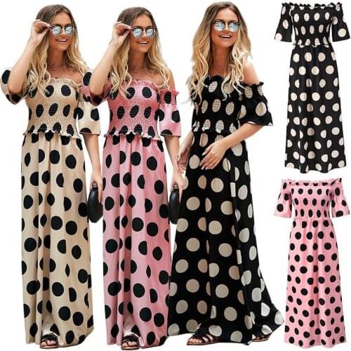 Summer Womens Vacation Style Dot Print Dress 2021fashion Style New Sexy Women Off Shoulder High Waist Long Dress