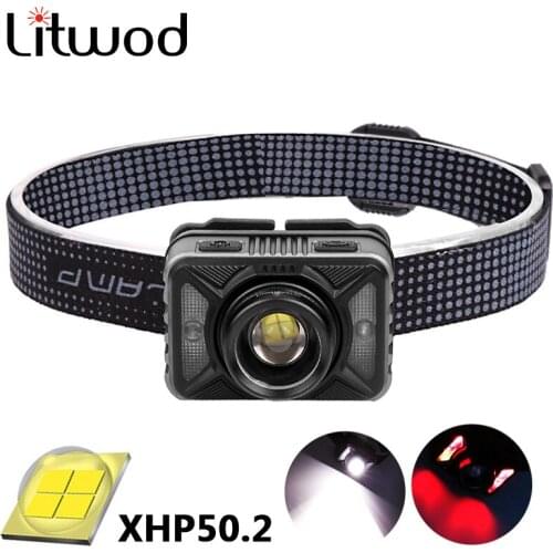 Litwod XHP50.2 Built in Battery Sensor Zoomable Led Headlamp Head Flashlight Lamp Torch Headlight Waterproof Running Bulbs Light