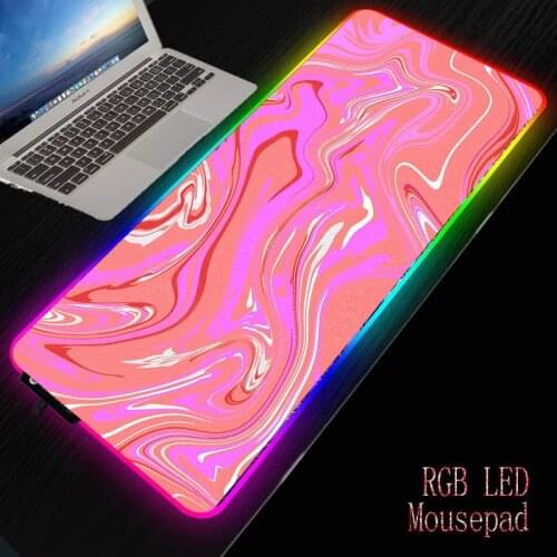 Mairuige Red Watercolor Marble Gaming Large Mouse Pad RGB LED Light Locking Edge Keyboard Mouse Mat Gaming Desk Mousepad Thicken