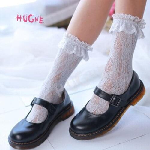 Sweet White Hollow Out Lace Socks Womens Lolita Long Socks-Hugne