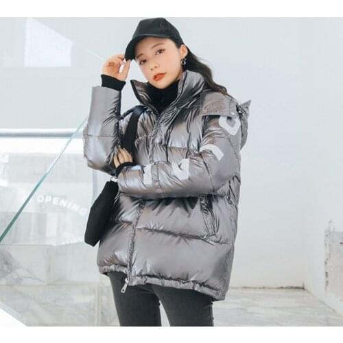 FORERUN Fashion Puffer Jacket Women Winter Bubble Coat Warm Cotton Padded Hooded Parka Casual Glossy Coat Doudoune Femme Hiver