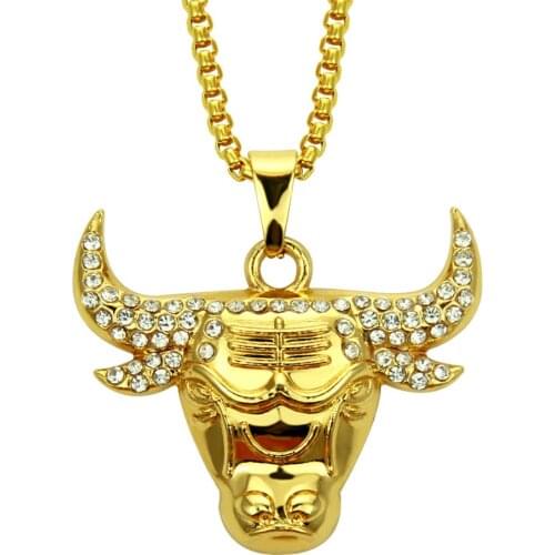 2020 European And American Fashion Studded Bull Head Pendant Mens Hip Hop Necklace Hiphop Cross Border Accessories