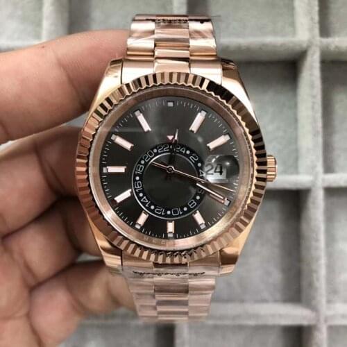 41mm Classic Style Automatic Movement Men Watch Black Dial 18k Gold Band