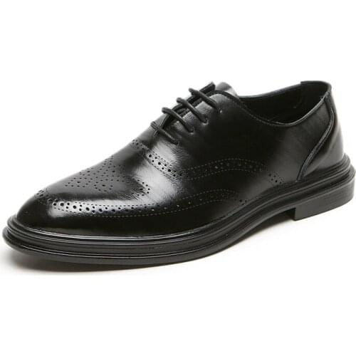 Men Dress Shoes Leather Male Oxford Italian Classic Vintage Mens Brogue Shoes Formal