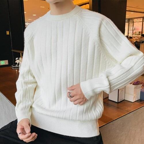 2021 Autumn Winter New Fashion Men O-neck Long Sleeve Pullover Sweater Solid Color Thick and Warm Jumpers Male Knit Clothes E55