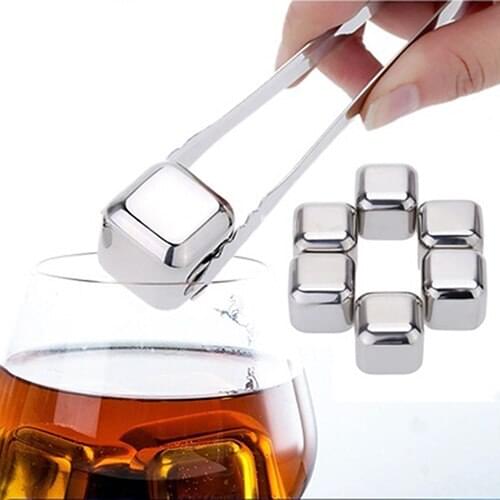 6Pcs/4Pcs Stainless Steel Cooler Set Reusable Wine Drinks Cooling Chilling Cube