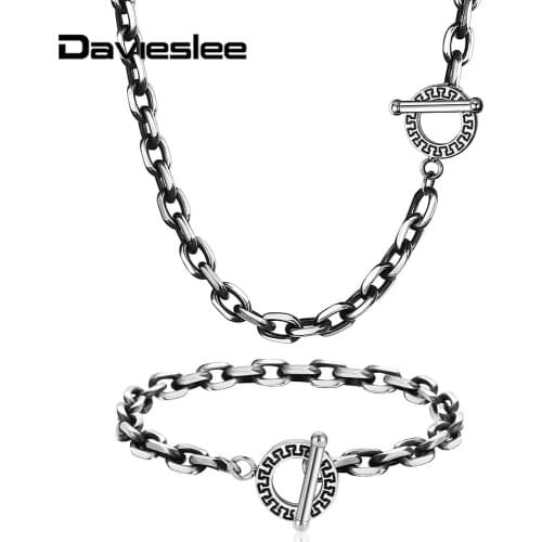 6mm Necklace Bracelet Set For Men Women Toggle Clasp Simple Gunmetal Stainless Steel Rolo Cable Link Chain Jewelry Set LTSS10
