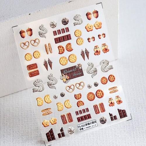 Food Biscuits Cookies Chocolate Ice Cream Cute Image Quality 3D Engraved Nail Stickers Nail Art Decorations Nail Decals Design
