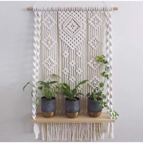 Bohemian Wall Hanging Tapestry Shelf Boho Macrame Tassel Handmade Woven Knitted Tapestries Room Decoration Storage Rack Gift