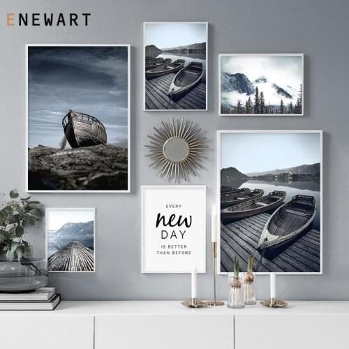 Nordic Nature Lake Landscape Poster Picture Decor Foggy Mountain Wall Art Modern for Living Room Canvas Painting Home Decor
