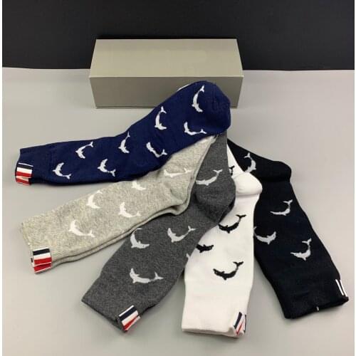 NEW 2021 Fashion TB Brand Socks Men Women Cotton Striped Casual Crew Socks Hip Hop Dolphin Pattern Medium Socks Ins 5 Pairs